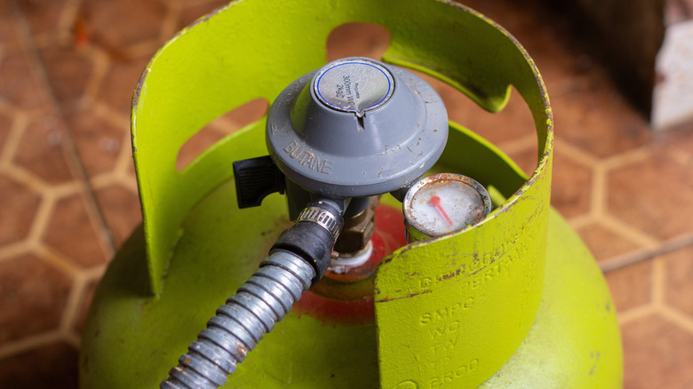 Close up of top of propane cylinder