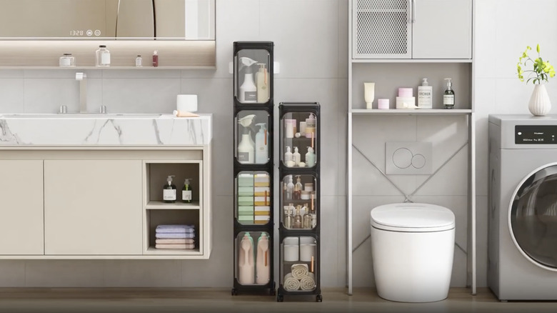 Broview's 4-Tier Slim Bathroom Storage Cabinet in a bathroom setting