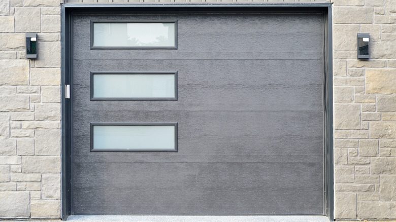 Garage door with frosted glass windows to block the view
