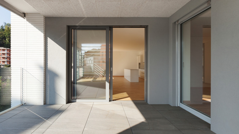 Sliding glass door on a patio