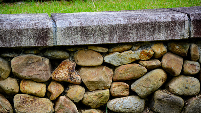 Low stone wall in a yard