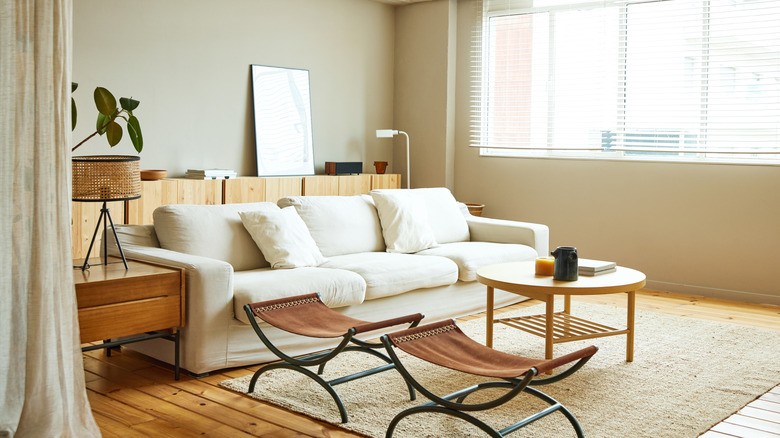 Bright living room with minimalist artwork