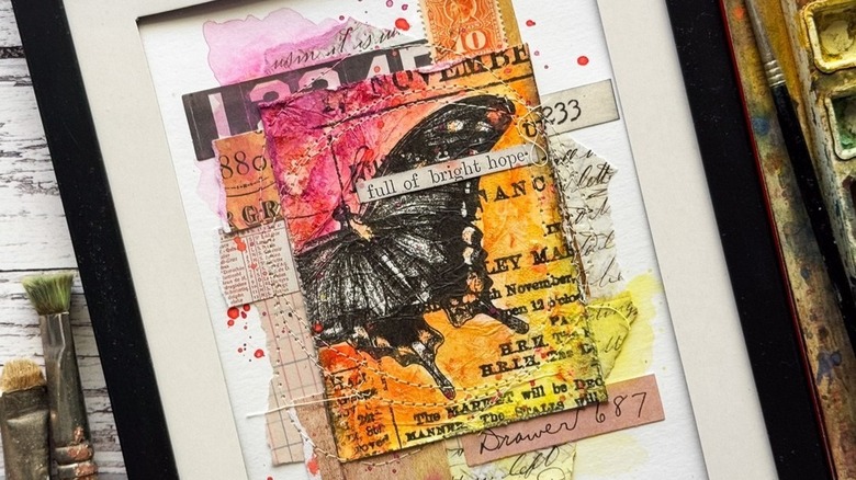 Decorated notebook page in frame
