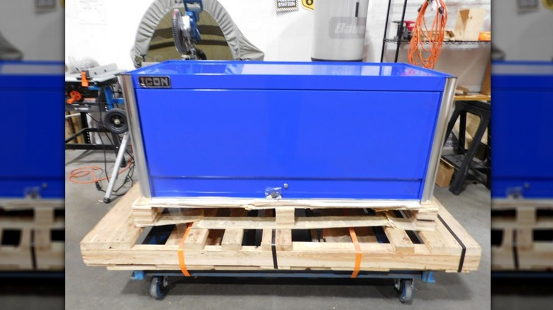 Blue Icon chest on pallet in warehouse