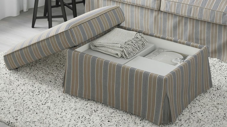 UPPLAND Ottoman with items stored inside