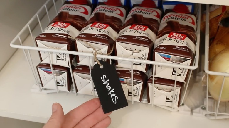 A labeled pantry basket