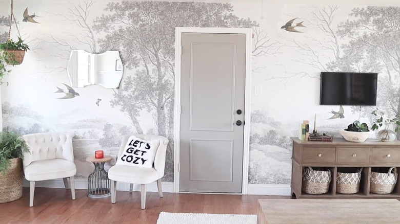 trim creates panels on an otherwise flat panel single swing closet door