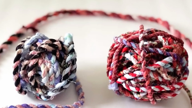 Two balls of fabric scraps twine