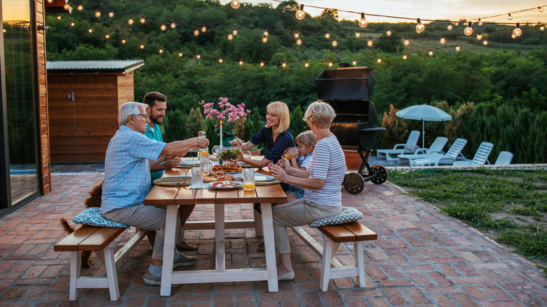 family eating outdoors