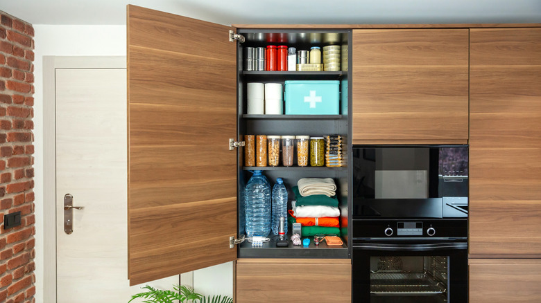 A large, double-height pantry cupboard in a modern kitchen