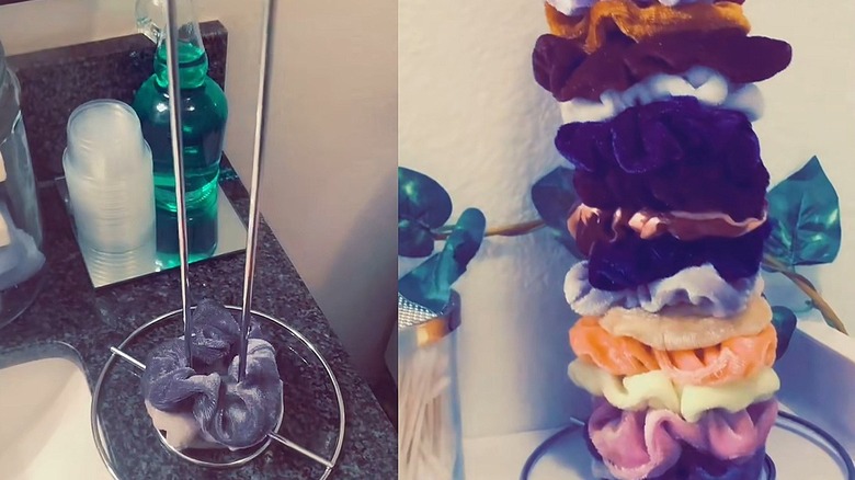 DIY Dollar Tree paper towel holder turned into scrunchie holder
