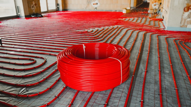Radiant heat coils laid beneath flooring