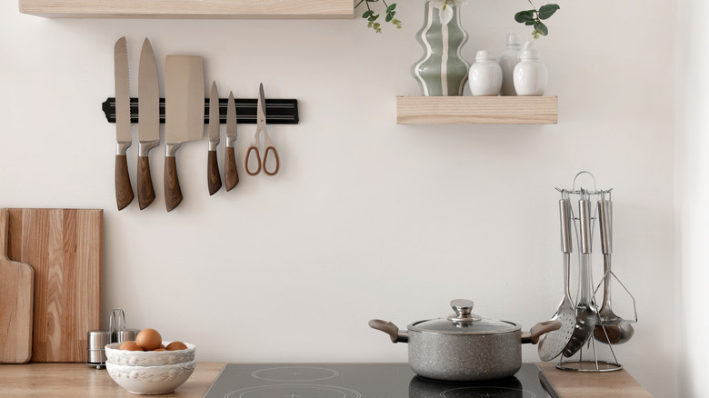 kitchen with magnetic knife strip