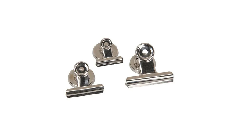closeup on magnetic bulldog clip set on white background