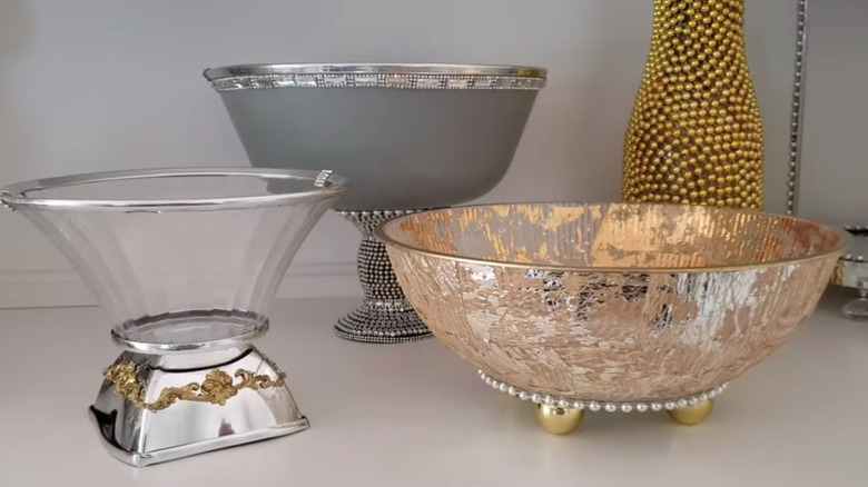 Plastic serving bowls turned into silver and gold decorative bowls