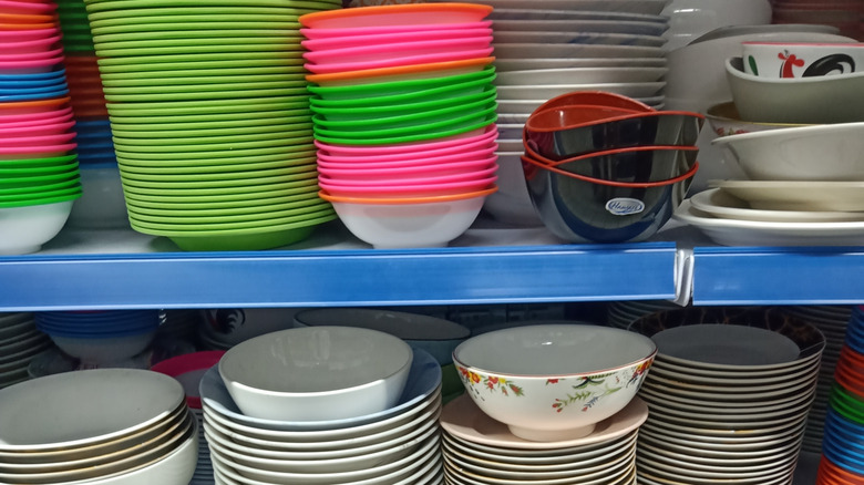 Bowls on a store shelf