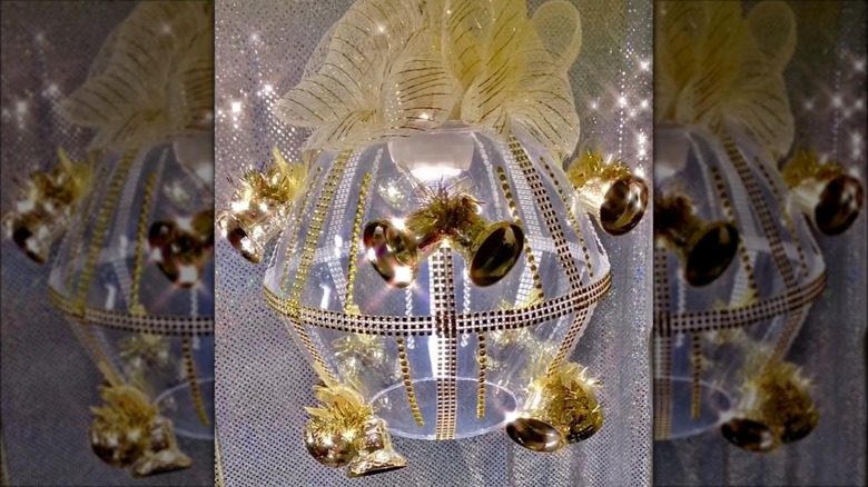 A DIY project using plastic bowls to create a hanging lamp