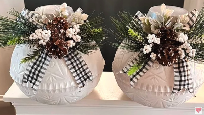 A DIY project using Dollar Tree punch bowls to create winter holiday decor