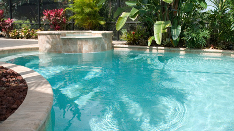 Raised spa into backyard pool