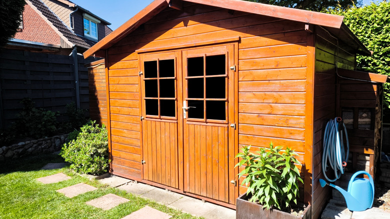 Wooden shed in garden
