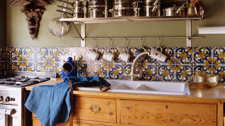 Colorful tiled backsplash in kitchen