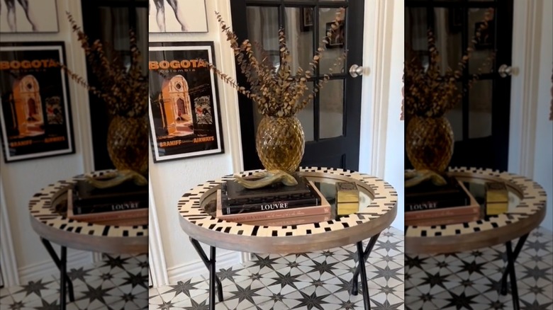 luggage rack turned into a mirror table