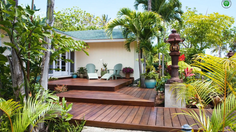 rich dark colored square shaped floating deck