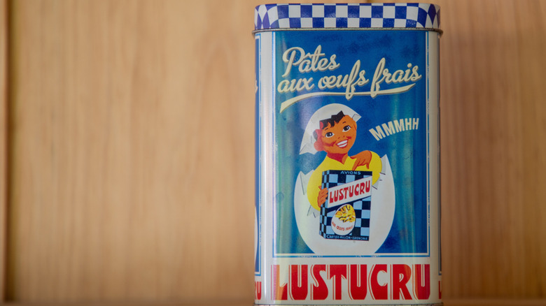 A vintage tin on a table