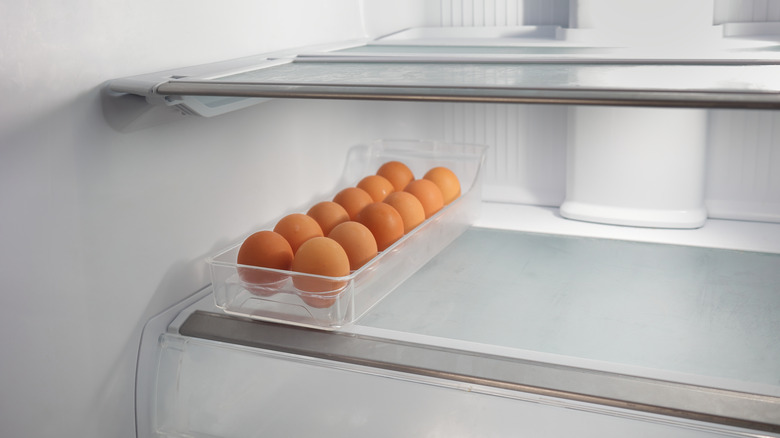 Fridge interior with plastic egg container