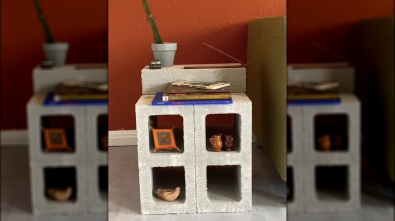 cinder block side table
