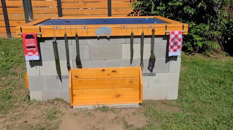cinder block smoker in backyard