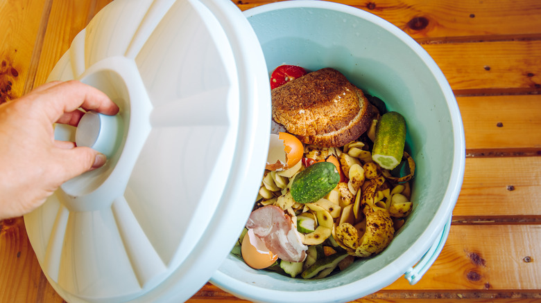 A while trash can full of food