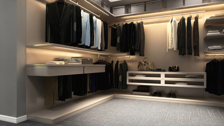 Large walk-in closet with lighting