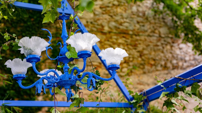 outdoor chandelier painted blue