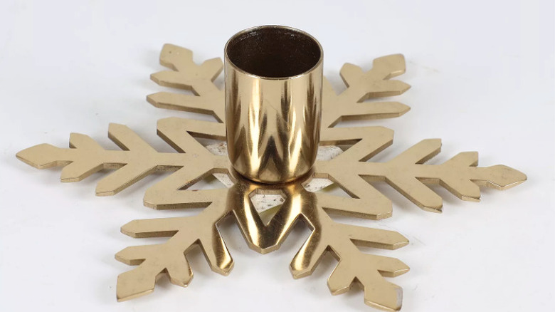 Gold finish snowflake taper candlestick holder