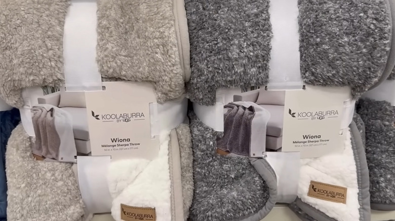 Koolaburra by UGG melange sherpa throw blankets in beige and gray
