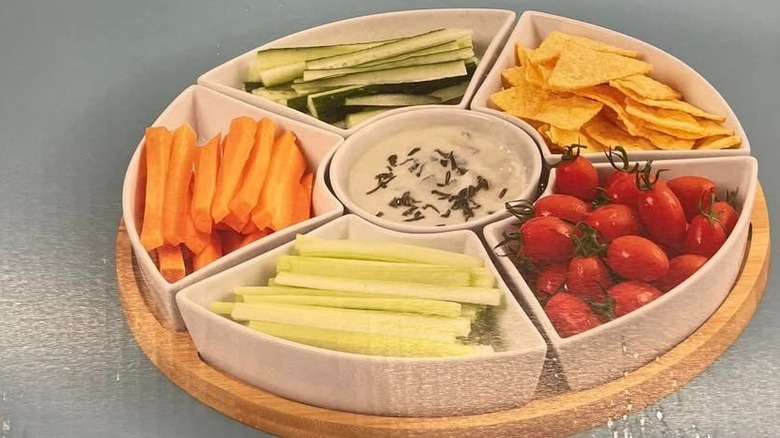 Divided serving tray with vegetables