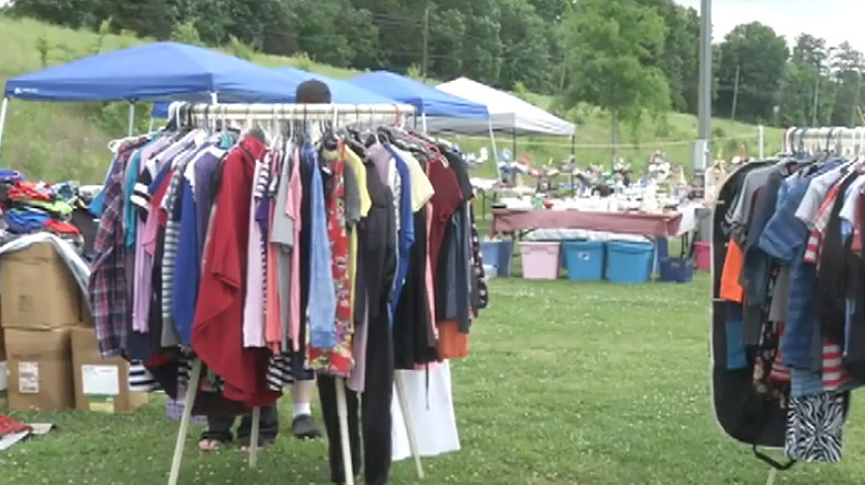Clothing and more at a yard sale along US 11