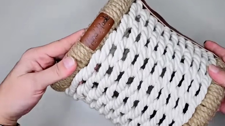 Handmade DIY woven basket from garden hose