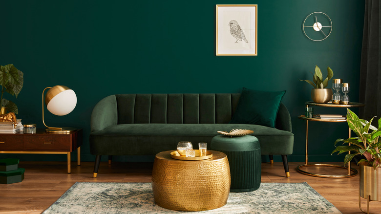dark green living room