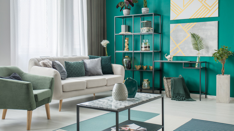 living room with green wall