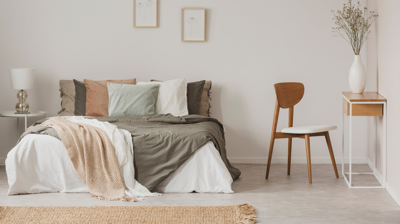 worldly gray painted bedroom walls