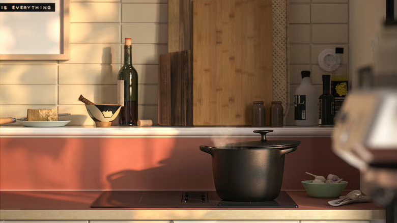 IKEA laminate combined with stacked subway tiles is a clean combination of materials