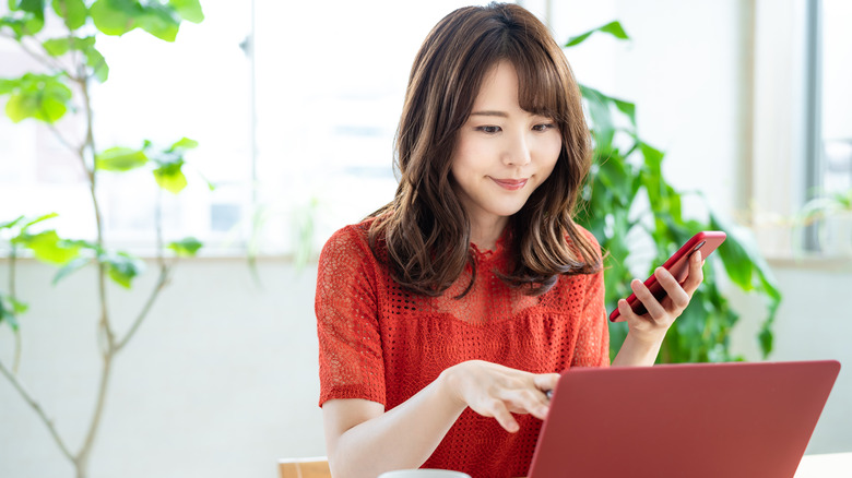 woman using laptop