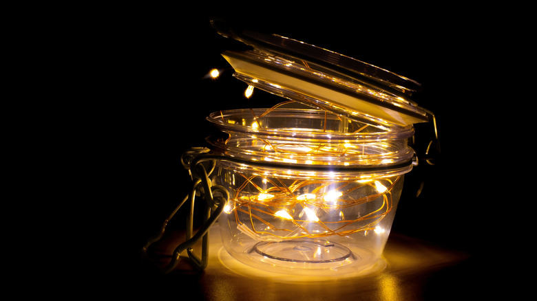 LED string lights on a cooper wire in a jar
