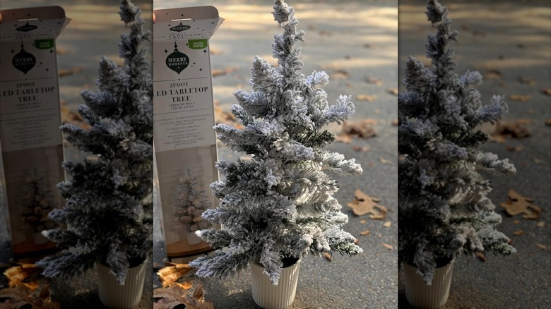 Aldi's white flocked tabletop Christmas tree