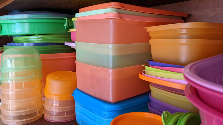colorful food containers stacked