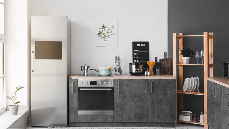 Charcoal cabinets and butcher block