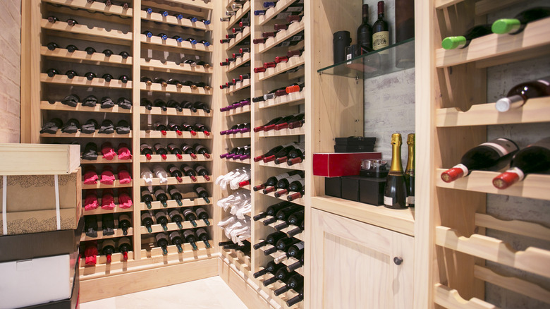 A room filled with wine racks and bottles of wine.