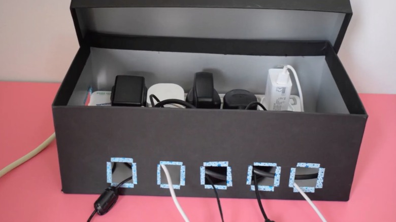 shoe box charging cable organizer